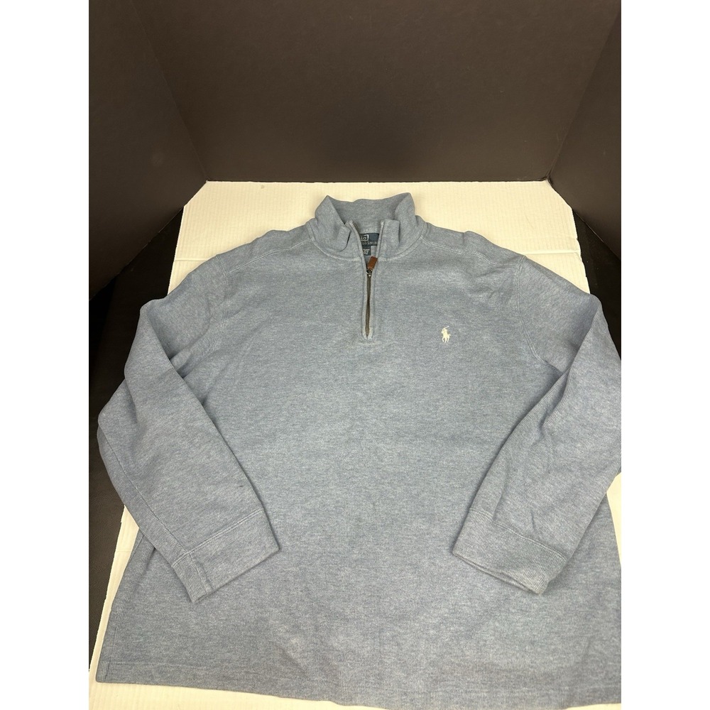 Vintage Polo Ralph Lauren Sweater Mens XL Blue 1/4 Zip Mock Neck Pullover